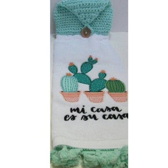 Set of 2 Hanging Kitchen Towels Button Top White Cotton Mi Casa es Su Casa NWT - Picture 2 of 8